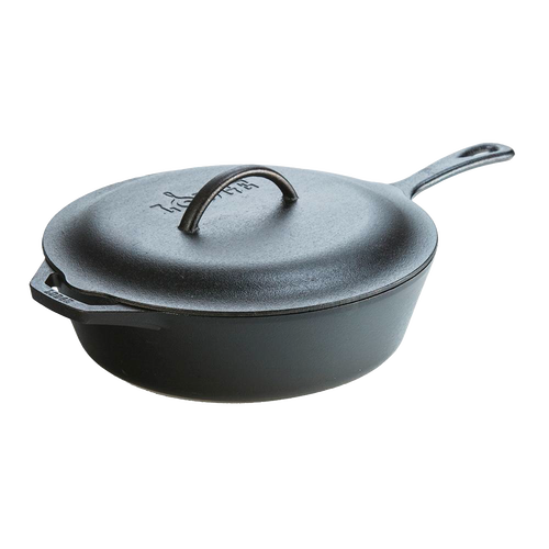 Extra deep cast iron chicken fryer with a lid featuring self-basting nubs, designed for even heating and versatile stovetop and oven use in Kitchen & Food and Cookware collections.