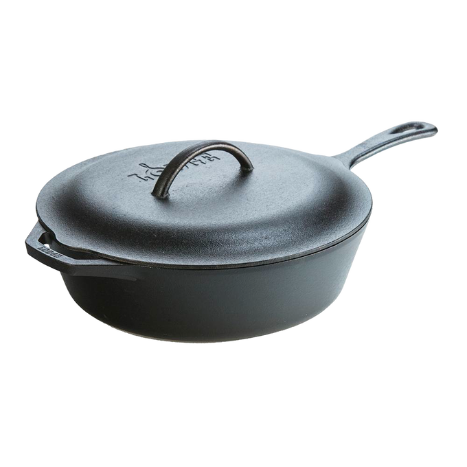 Extra deep cast iron chicken fryer with a lid featuring self-basting nubs, designed for even heating and versatile stovetop and oven use in Kitchen & Food and Cookware collections.