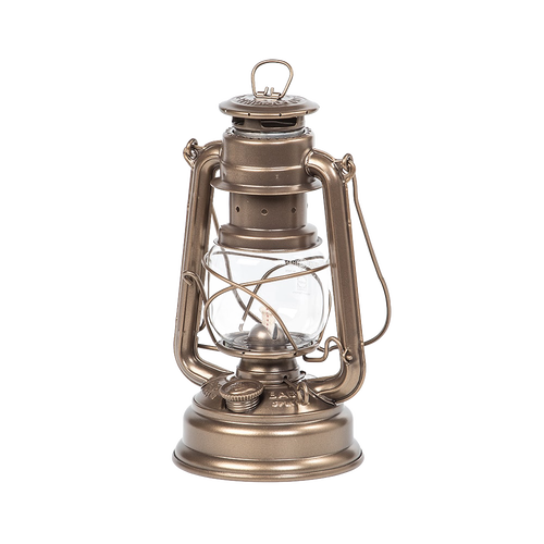 Galvanized oil lantern with clear heat-resistant thermal globe and protective metal frame, designed for reliable use in camping, emergency supplies, and outdoor lighting collections.
