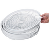 Stack of white nesting trays designed for a compact electric food dehydrator, shown being handled gently, ideal for Kitchen & Food, Food Preservation, Drying, and Best Sellers collections.