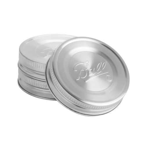 Set of three rust-proof stainless steel jar lids with airtight silicone gaskets, designed for regular mouth jars, perfect for kitchen pantry organization in Storage and Serving and Best Sellers collections.