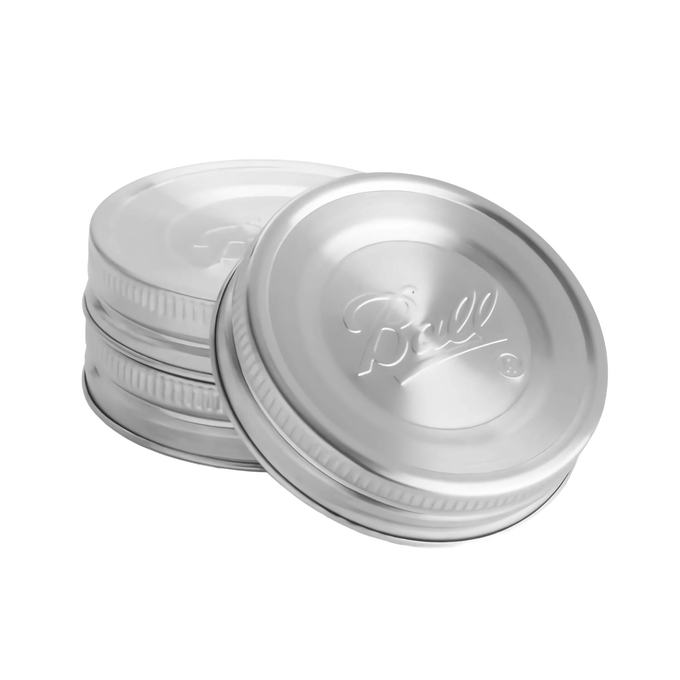 Set of three rust-proof stainless steel jar lids with airtight silicone gaskets, designed for regular mouth jars, perfect for kitchen pantry organization in Storage and Serving and Best Sellers collections.