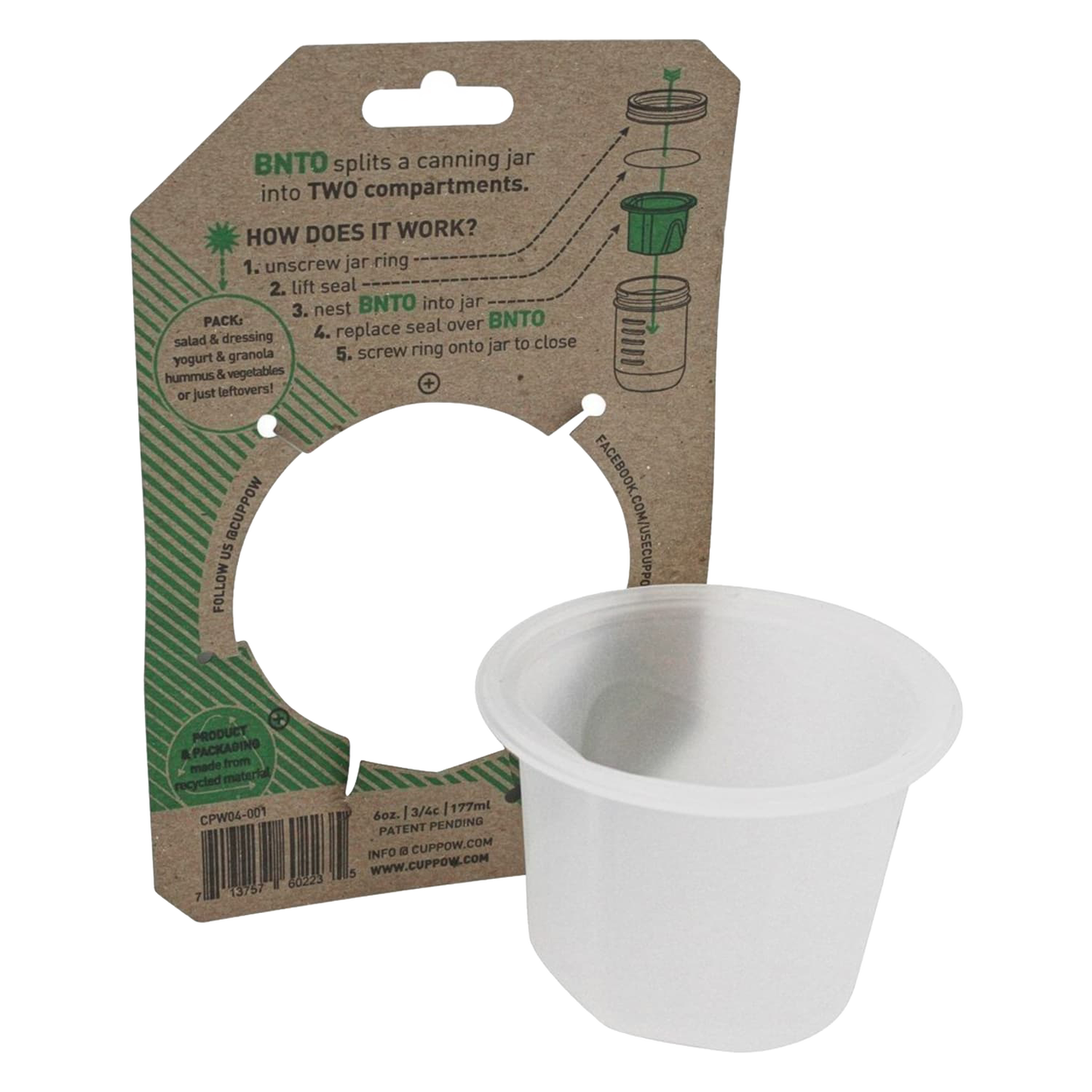 White wide-mouth divider cup designed to split a canning jar into two sections, promoting organized food storage, part of Kitchen & Food, Kitchen Gadgets, and USA Made collections.
