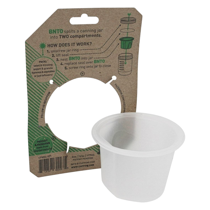 White wide-mouth divider cup designed to split a canning jar into two sections, promoting organized food storage, part of Kitchen & Food, Kitchen Gadgets, and USA Made collections.