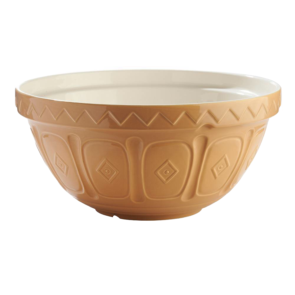Sturdy earthenware mixing bowl with a white interior and decorative exterior pattern, designed to stay put while mixing, perfect for Kitchen & Food, Cookware, Baking Supplies, and Best Sellers collections.
