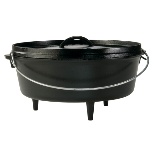 Handcrafted cast iron camp Dutch oven with built-in legs and sturdy handle, designed for versatile outdoor cooking; ideal for Farm, Garden & Tool, Camping, Cast Iron, USA Made, and Best Sellers collections.