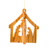 Handcrafted olive wood nativity ornament featuring a three-dimensional stable with the Holy Family silhouettes, ideal for Home & Decor and Holiday Decor collections.