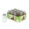 Set of twelve clear quart glass canning jars with metal screw-on lids in a green Box labeled for food preservation, accompanied by a single jar standing separately, ideal for Kitchen & Food and Canning collections.