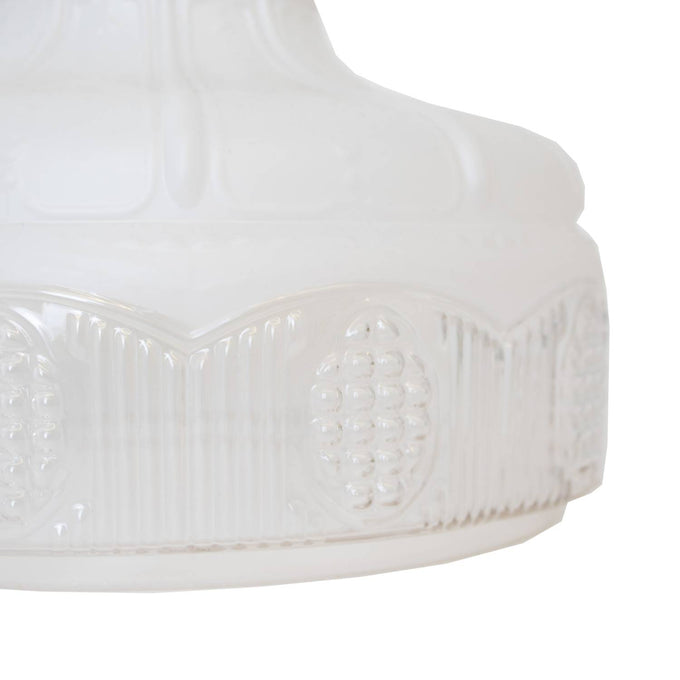 Close-up of a clear glass lamp shade with embossed textured pattern along the bottom edge, designed for lamps and lighting, ideal as a part and accessory and featured in best sellers and promo eligible collections.