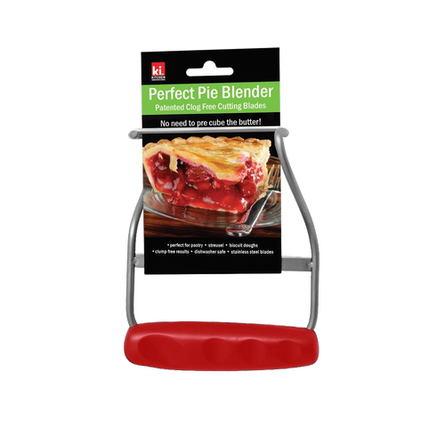 Perfect Pie Blender with clog-free stainless steel blades and ergonomic red handle, designed for easy mixing of pastry and dough, featured in Kitchen & Food, Baking Supplies, and Cooking Helpers collections.