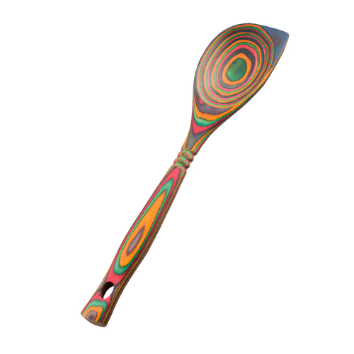 Handcrafted pakkawood corner spoon 12" with vibrant layered color patterns, sturdy and heat-resistant, perfect for Kitchen & Food, Kitchen Gadgets, Cooking and Baking Helpers, Storage and Serving collections.