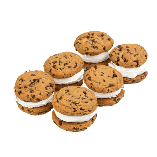 Five handcrafted chocolate chip whoopie pies with soft cookies and fluffy white filling, made in USA, perfect for Kitchen & Food, Snacks and Sweets, Best Sellers, and Promo Eligible collections.
