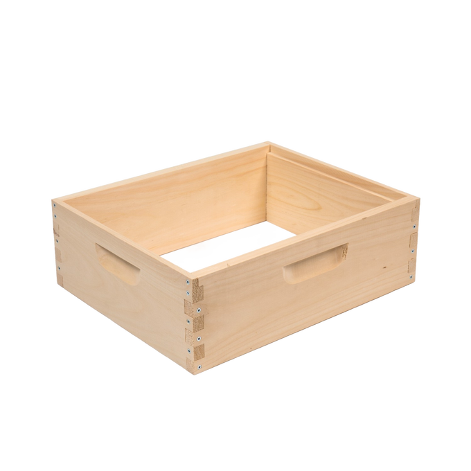 Handcrafted wooden bee box frame with smooth natural finish and built-in handles, Amish made in USA, perfect for beekeeping and farm garden use, part of best sellers collection.