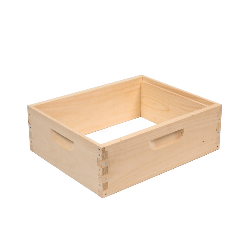 Handcrafted wooden bee box frame with smooth natural finish and built-in handles, Amish made in USA, perfect for beekeeping and farm garden use, part of best sellers collection.