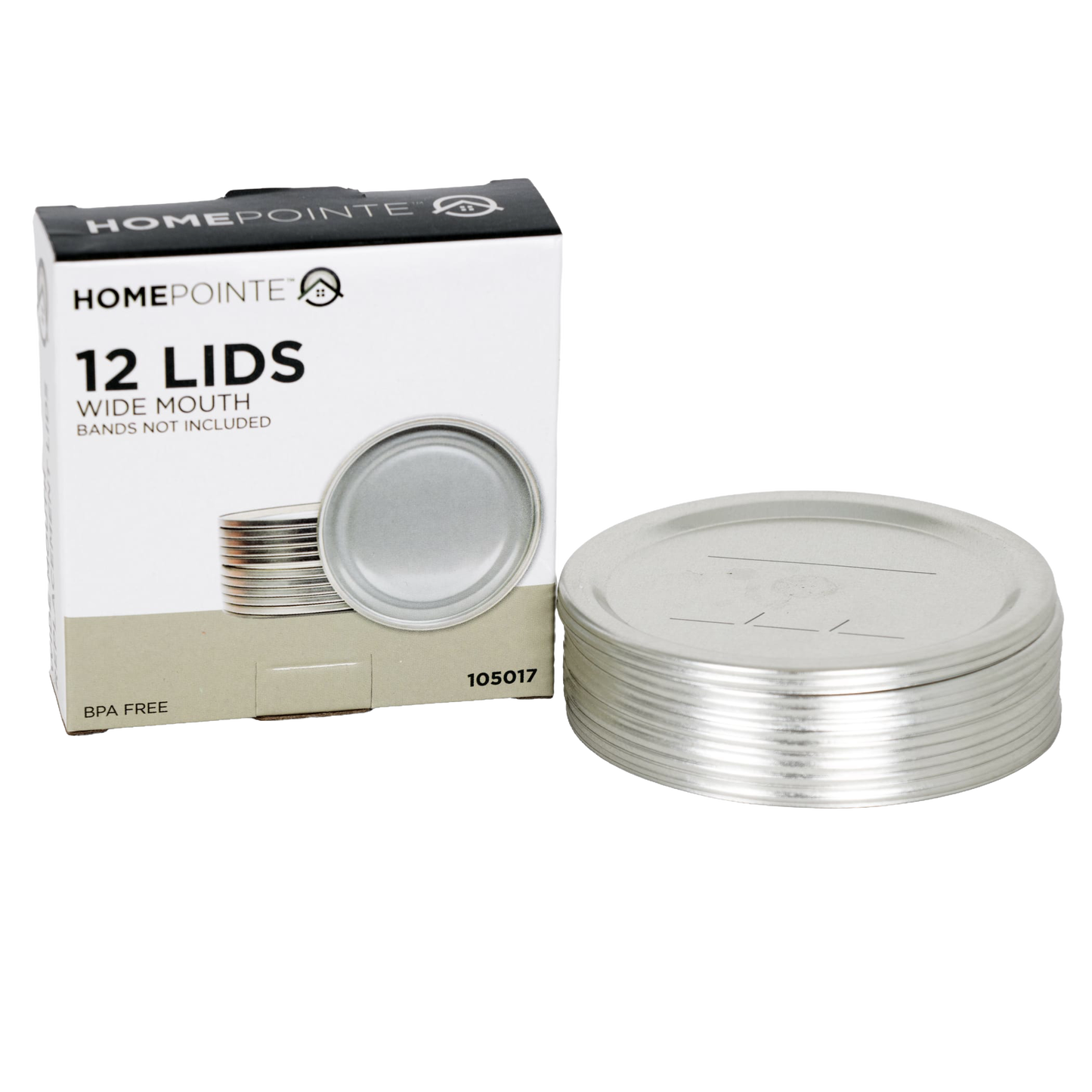 Box of twelve BPA-free wide-mouth canning lids with sealing compound and date marking lines, ideal for Kitchen & Food, Food Preservation, Canning, and Best Sellers collections.