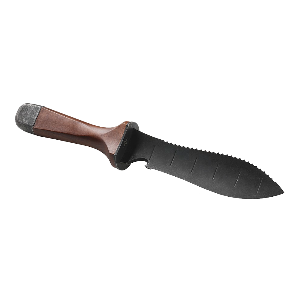 Garden hand tool with a heat-treated stainless steel serrated blade and smooth wooden handle, designed for digging and cultivating, featured in Farm, Garden & Tool and Best Sellers collections.