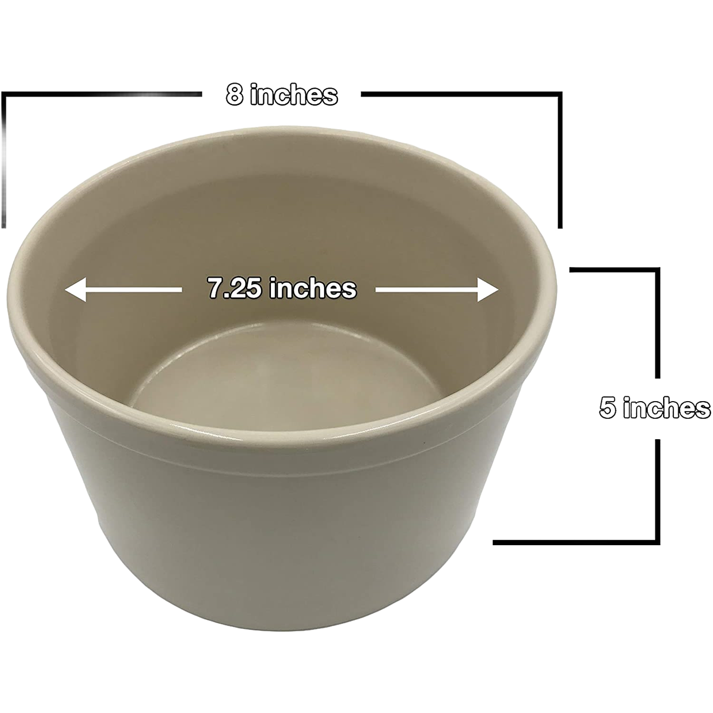 Cream-colored stoneware crock with smooth finish, 7.25-inch diameter and 5-inch height, handcrafted for Kitchen & Food, Food Preservation, Fermenting and Pickling, and Best Sellers collections.