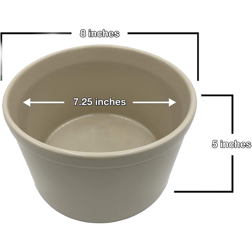Cream-colored stoneware crock with smooth finish, 7.25-inch diameter and 5-inch height, handcrafted for Kitchen & Food, Food Preservation, Fermenting and Pickling, and Best Sellers collections.