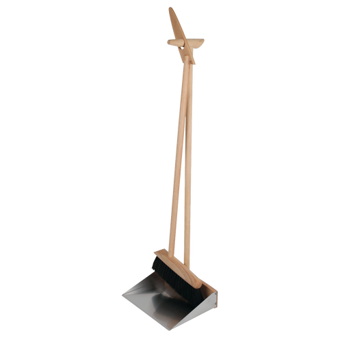 Tall dustpan and brush set featuring a tip-proof stainless steel pan, horsehair brush with beechwood handle, handcrafted in Germany, ideal for household cleaning and Home & Decor collections.