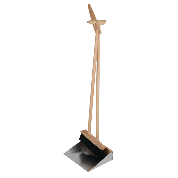 Tall dustpan and brush set featuring a tip-proof stainless steel pan, horsehair brush with beechwood handle, handcrafted in Germany, ideal for household cleaning and Home & Decor collections.