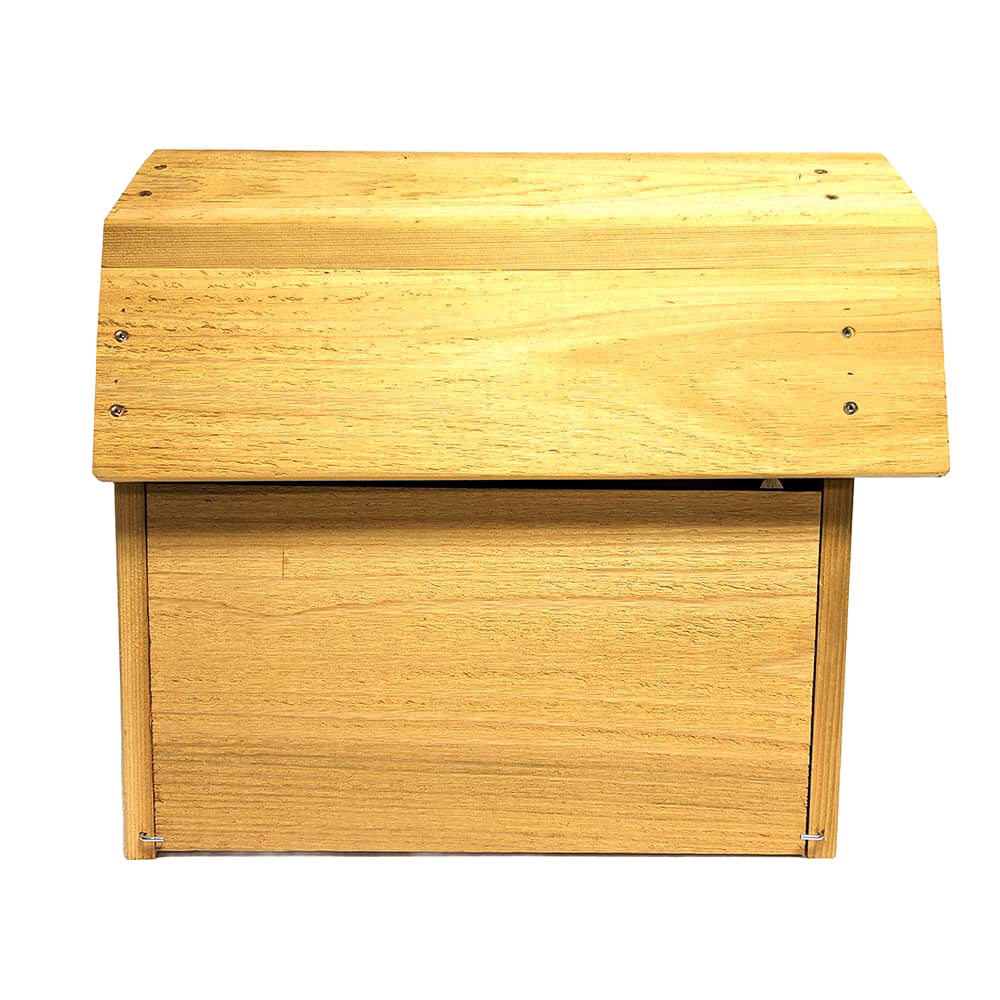 Handcrafted natural cedar barn owl shelter with durable 3/4" thick walls and hinged front panel for easy cleaning, designed for Farm, Garden & Tool and USA Made collections.