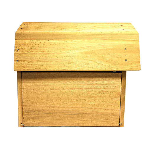 Handcrafted natural cedar barn owl shelter with durable 3/4" thick walls and hinged front panel for easy cleaning, designed for Farm, Garden & Tool and USA Made collections.