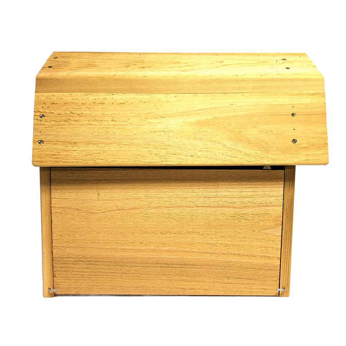 Handcrafted natural cedar barn owl shelter with durable 3/4" thick walls and hinged front panel for easy cleaning, designed for Farm, Garden & Tool and USA Made collections.