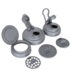 Set of six gray zero waste mason jar lids with various pour and flip top designs and removable perforated inserts, suitable for eco-friendly Home & Decor and Household Helpers collections.