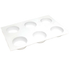 White plastic round soap mold with six cavities, made in USA, ideal for creating 2.5 oz bars, featured in Health & Wellness and Soapmaking Supplies collections.