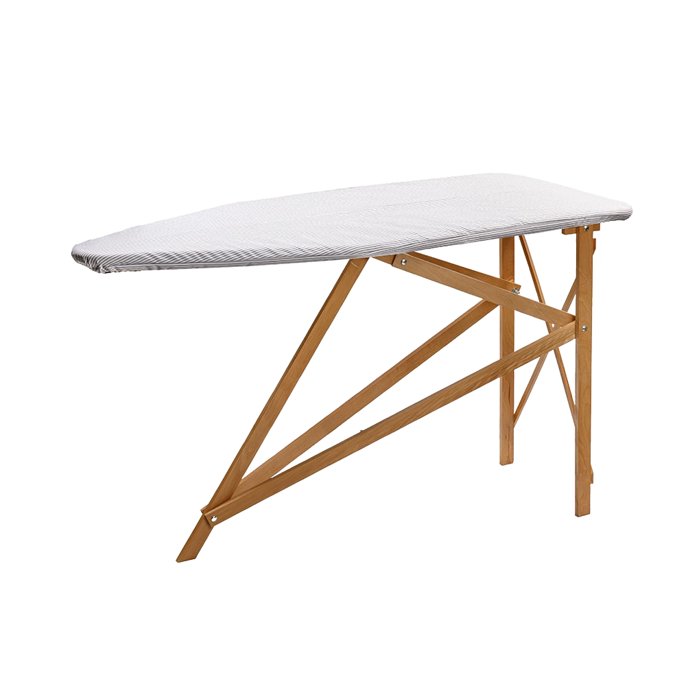 Sturdy wooden ironing board with handcrafted maple and birch frame and striped cover, perfect for Home & Decor, Laundry Supplies, and USA Made collections.