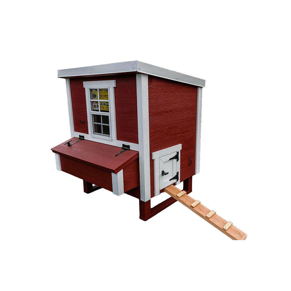 Handcrafted heavy-duty red wooden chicken coop with white trim, featuring a ramp, secure door, window, and nesting box, made in USA for Farm, Garden & Tool, Chicken Accessories, Amish Made, and Best Sellers collections.