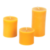 Handcrafted beeswax pillar candles in three sizes with smooth honey-toned finish, made in USA, featured in Lamps & Lighting, Candles, Candlemaking, USA Made, Best Sellers, and Promo Eligible collections.