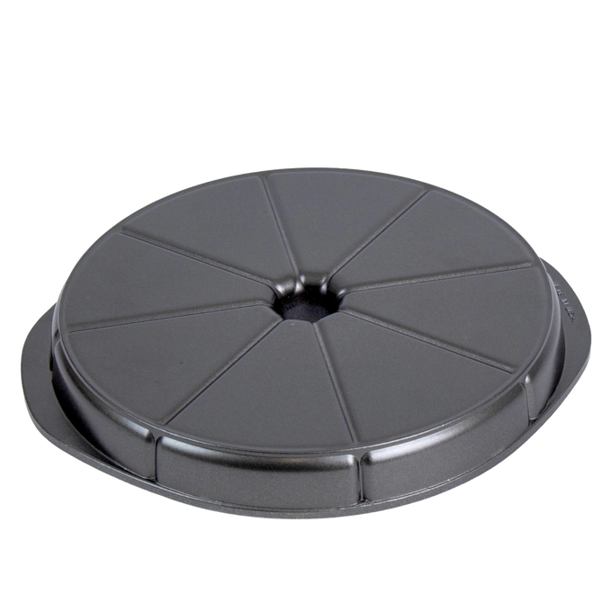 Heavy cast aluminum pan with eight triangular sections and nonstick finish for baking perfect cornbread or scone slices, handcrafted and made in USA, ideal for kitchen and homesteading collections.