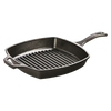 Seasoned cast iron grill pan with ridged cooking surface and dual handles, designed for even heating and versatile use in Kitchen & Food, Cookware, Cast Iron, USA Made, and Best Sellers collections.