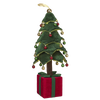 Handcrafted collapsible cloth Christmas tree decorated with miniature red, green, and gold ornaments and warm LED lights atop a red and green gift box base, perfect for Home & Decor, Holiday Decor, Best Sellers, and Promo Eligible collections.