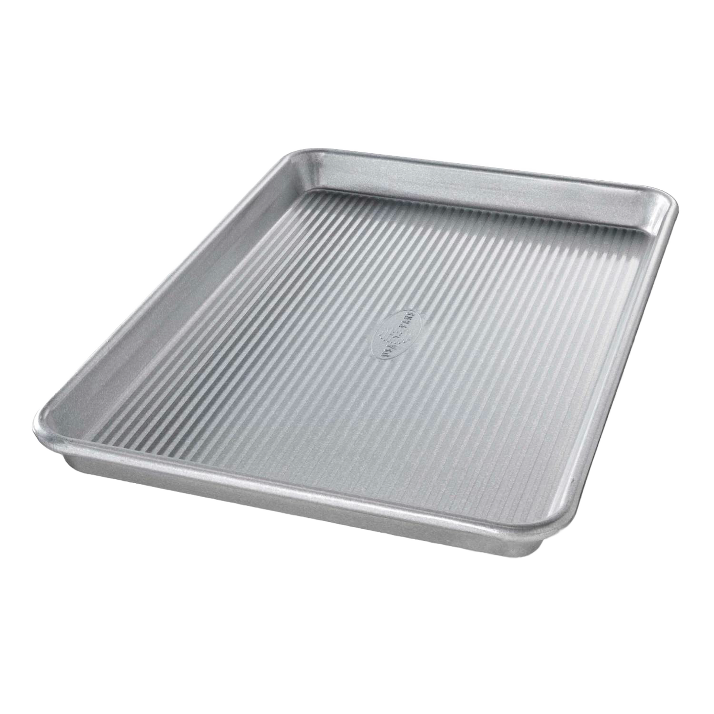 Ridged aluminized steel baking pan designed for even heat circulation, ideal for baking rolls, cookies, or roasting vegetables, featured in Kitchen & Food and Bakeware collections.