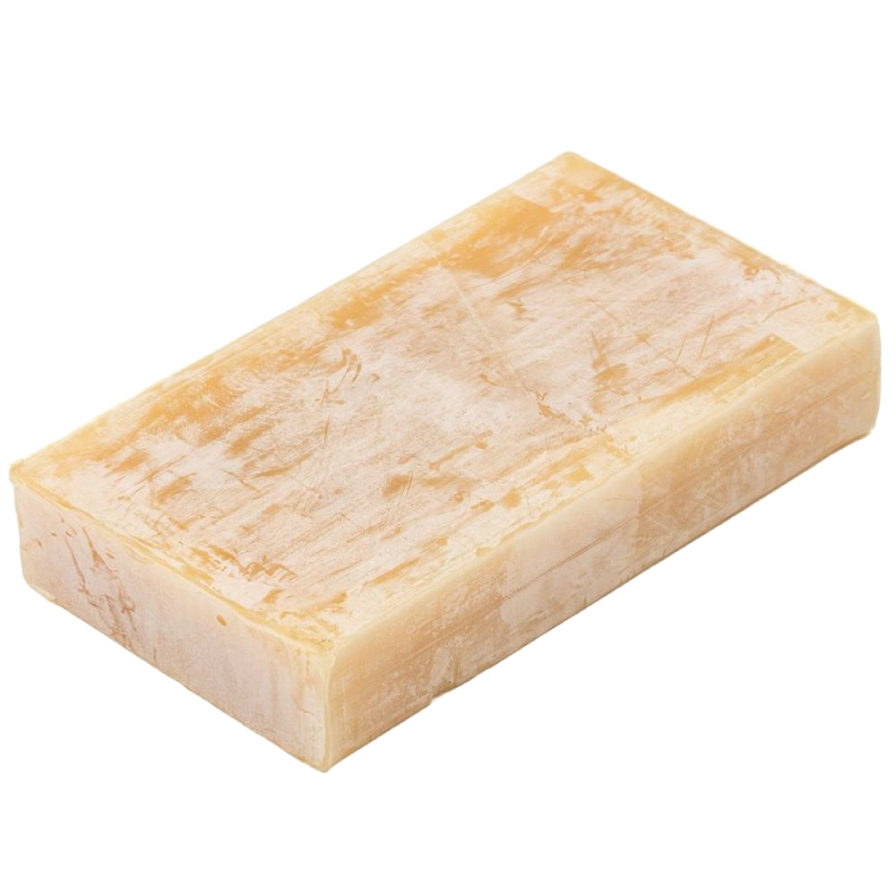 Rectangular block of natural beeswax with a smooth, slightly mottled surface, ideal for handmade candle crafting, featured in Lamps & Lighting and Candlemaking Supplies collections.