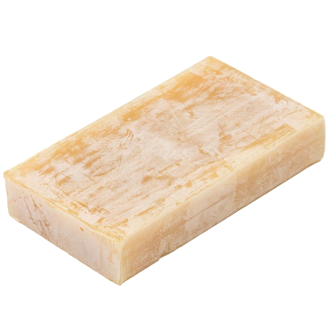 Rectangular block of natural beeswax with a smooth, slightly mottled surface, ideal for handmade candle crafting, featured in Lamps & Lighting and Candlemaking Supplies collections.