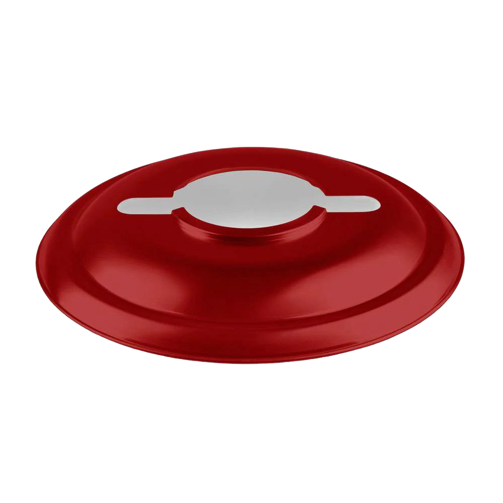 Handcrafted steel reflector in vibrant red, designed to direct lantern light downward for glare control and glass protection, featured in Lamps & Lighting and Emergency Supplies collections.