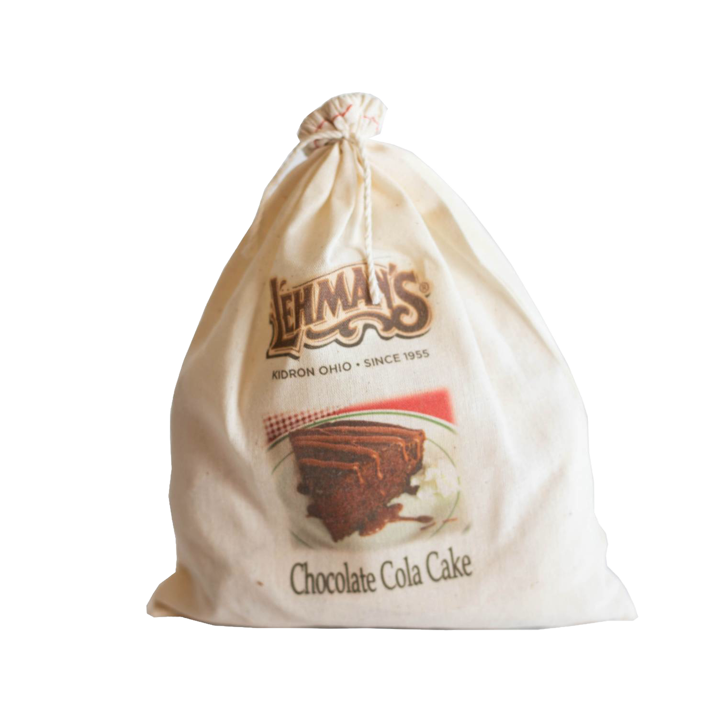 Natural fabric drawstring bag containing handcrafted chocolate cola cake mix with rustic branding, ideal for Kitchen & Food, Food, Pantry, Dry Goods and Mixes, Best Sellers, and Promo Eligible collections.