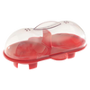 Red silicone double egg poacher with clear steam-release lid, designed for stovetop or microwave use, ideal for kitchen gadgets and cooking helpers collections.