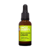 Amber glass bottle of Uncle Harry's remineralization liquid with green label and black dropper cap, promoting strong tooth enamel, USA made and vegan-friendly supplement.