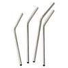 Set of four polished stainless steel reusable drinking straws with bent and straight designs, ideal for Kitchen & Food, Dinnerware, Kitchen Gadgets, Kitchen Accessories, Best Sellers, and Promo Eligible collections.