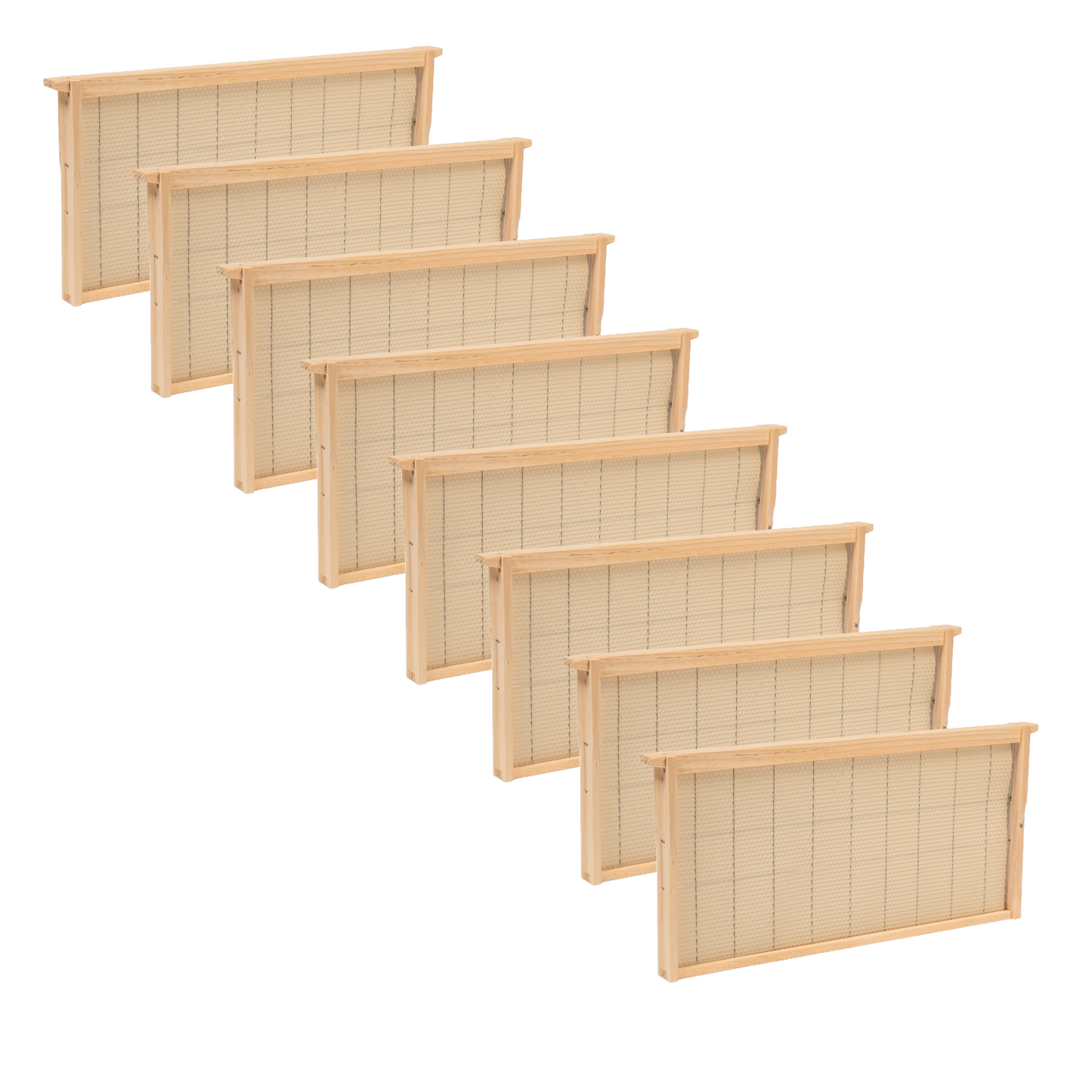 Set of handcrafted deep wooden bee frames with wired natural beeswax foundation, Amish made in USA, featured in Farm, Garden & Tool and Beekeeping Supplies collections.
