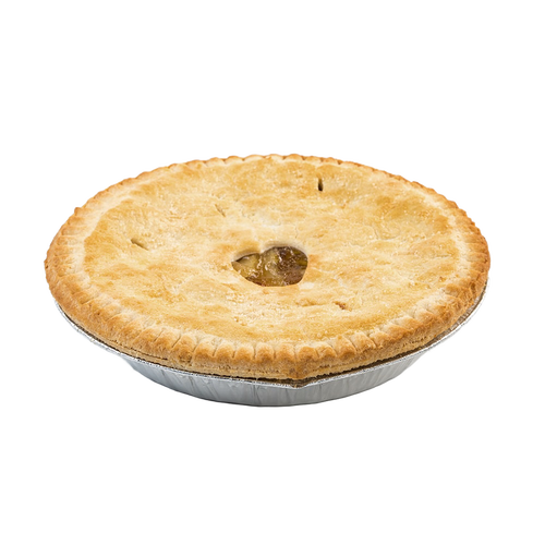 Handcrafted freshly baked apple pie with a golden brown crust in a foil pan, perfect for kitchen, pantry, snacks and sweets, and USA made best sellers collections.