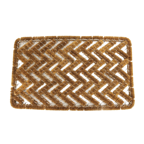 Handcrafted bootscraper rug featuring stiff natural coconut fibers woven in a chevron pattern with wire brushes, designed for effective shoe cleaning, part of Home & Decor, Home Textiles, Best Sellers, and Promo Eligible collections.
