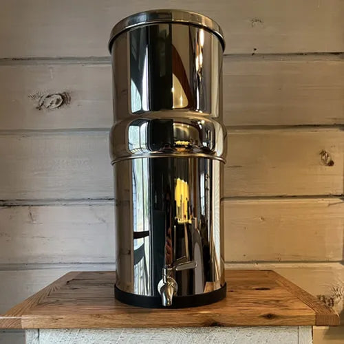 Handcrafted stainless steel gravity water filter with durable metal tap, designed for long-lasting use in Appliances, Emergency Supplies, Water Heating and Treatment collections.