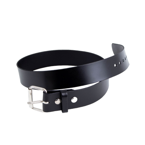 Handcrafted black genuine cowhide leather belt with chrome buckle and snaps, made in the USA, featured in Health & Wellness, Clothing and Accessories, Amish Made, USA Made, and Best Sellers collections.