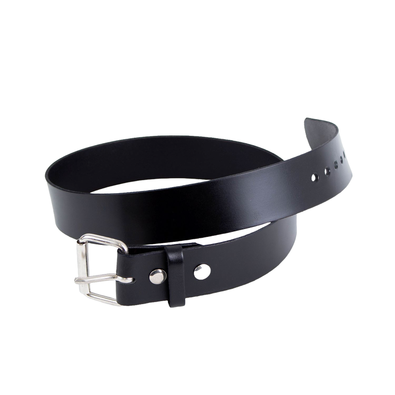 Handcrafted black genuine cowhide leather belt with chrome buckle and snaps, made in the USA, featured in Health & Wellness, Clothing and Accessories, Amish Made, USA Made, and Best Sellers collections.