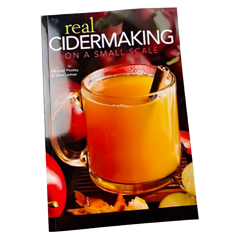 Book cover featuring a glass mug of homemade cider with a cinnamon stick, surrounded by apples and autumn leaves, suitable for Farm, Garden & Tool and Orchard and Grove collections.